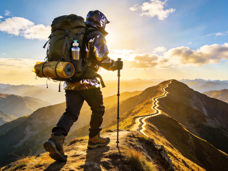 户外徒步装备备用图片 - 登山者在山脊上
